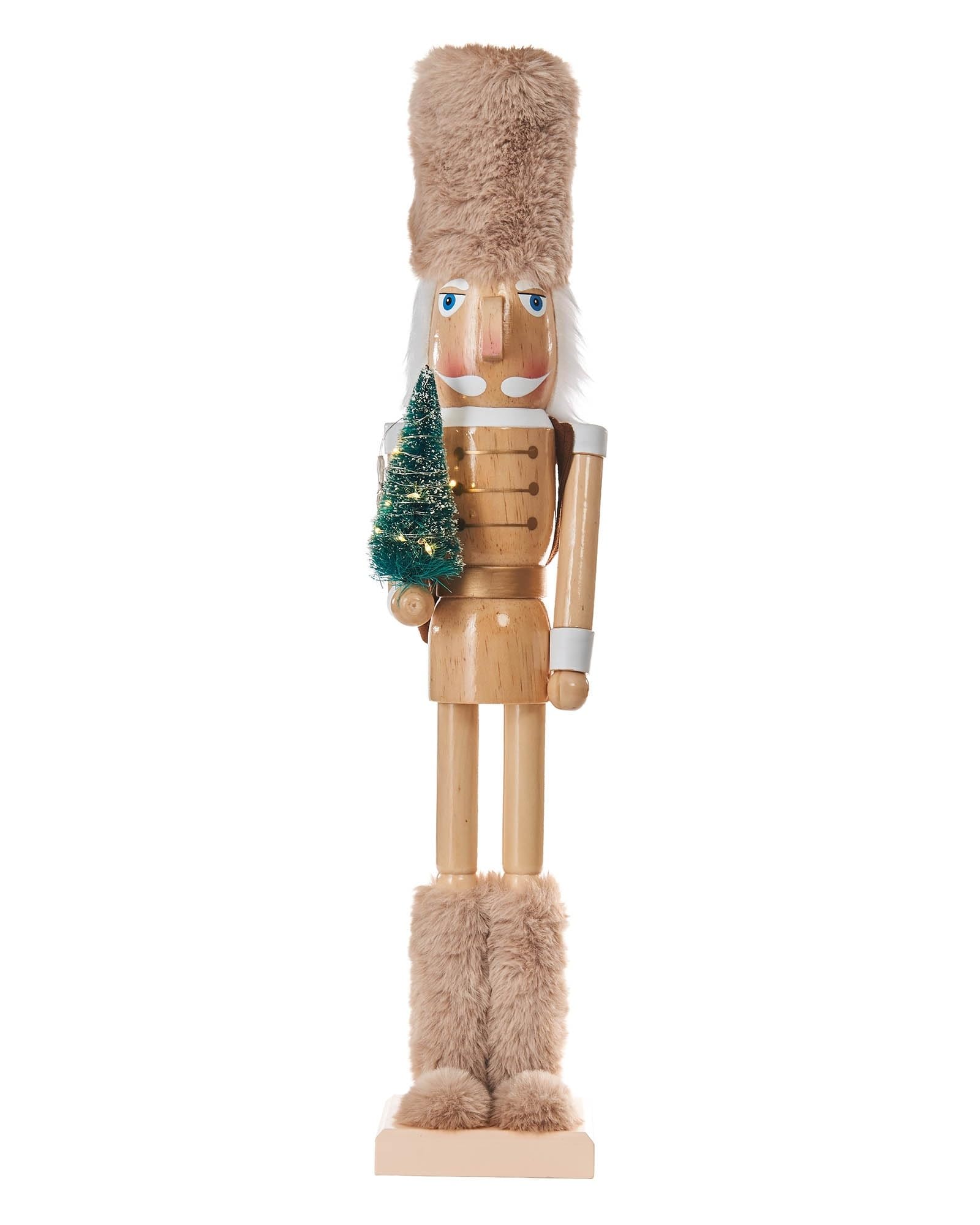 Pre-Lit Wooden Nutcracker – 50 cm Christmas Decoration with Tree and Warm White LEDs