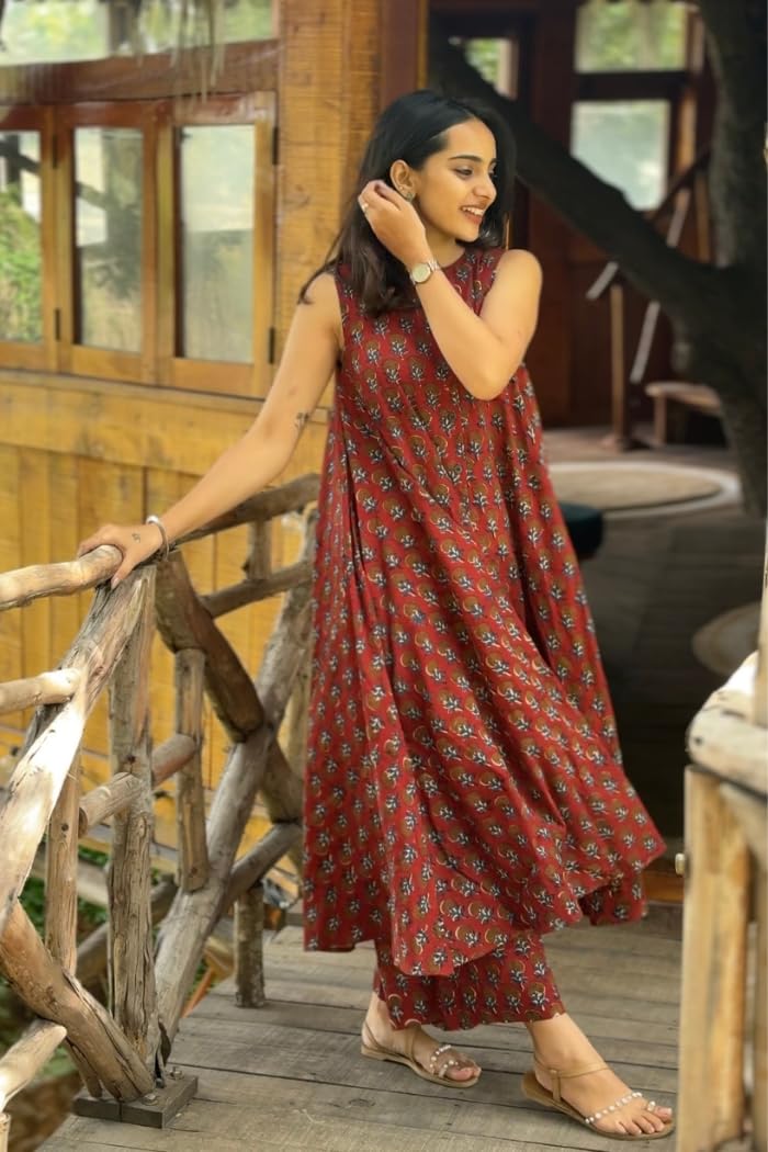 ANNI Designer Ensemble de coordination ethnique pour femme | Ensemble de pantalons Kurta | Ensemble Palazzo Kurta | Ensemble élégant en coton pour femme, coordonnées pour les festivals