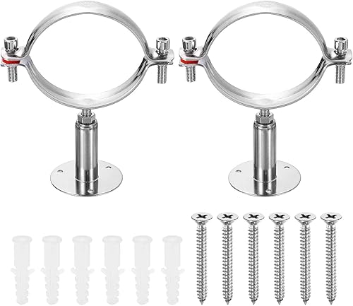 HARFINGTON 2 Set Wall Mount Ceiling Mount Pipe Supports 304 Stainless Steel Adjustable Pipe Bracket Clamp with Screw for OD Pipe 3.1"-3.5" (80-89mm)