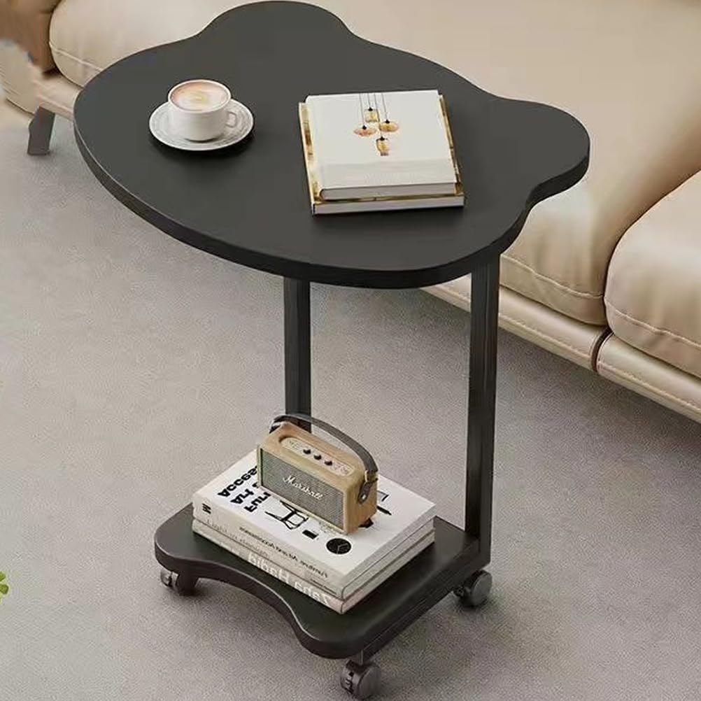 SXZenSpace C Shaped TV Tray with Rolling Casters, Couch Tables That Slide under for Living Room And Bedroom,C End Table 2-Tier Storage Shelf,Small Side Couch,Black