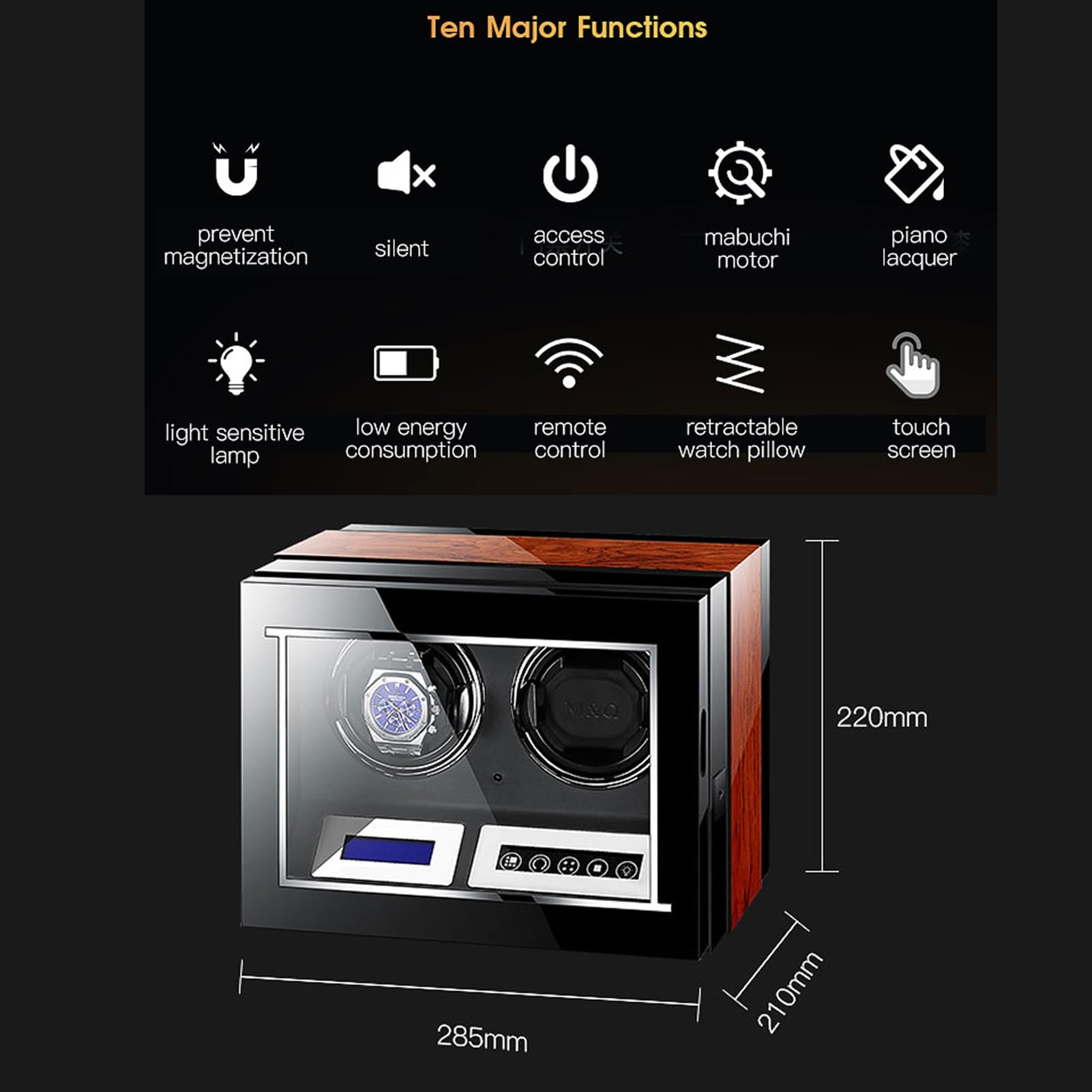 Caricatore Doppio per 2 Orologi in Pelle Pu, Scatola per Orologi Meccanici A Carica Automatica, Rotante per Orologi con 5 modalità Tpd, Display LCD, Motore Silenzios(B)