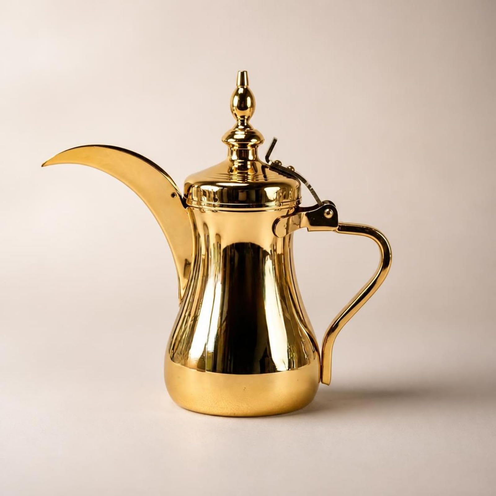 LOVIVER Caffettiera per Caffè Arabo Alimentare, 1100 Ml, Cromato Con Coperchio Dorato