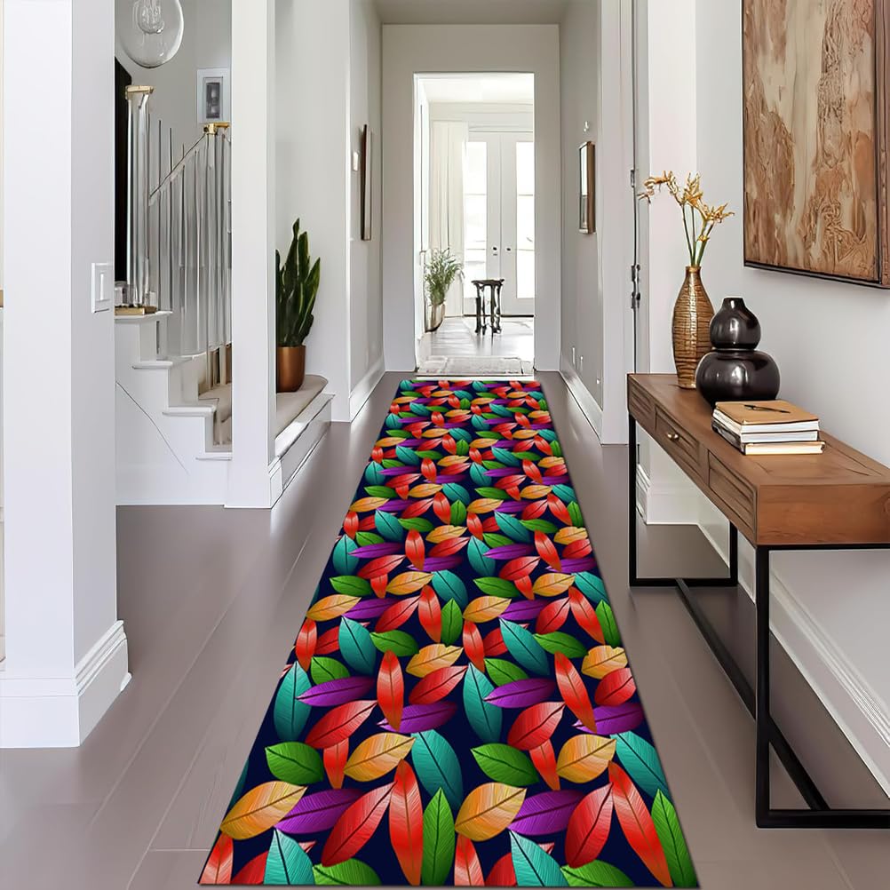 Bunt Waschbarer Teppich Läufer Meterware Herbst Küchen Teppich rutschfest Teppichläufer Waschbar Lang für Flur Küche Korridor Schlafzimmer Wohnzimmer Fußmatten,80x200cm
