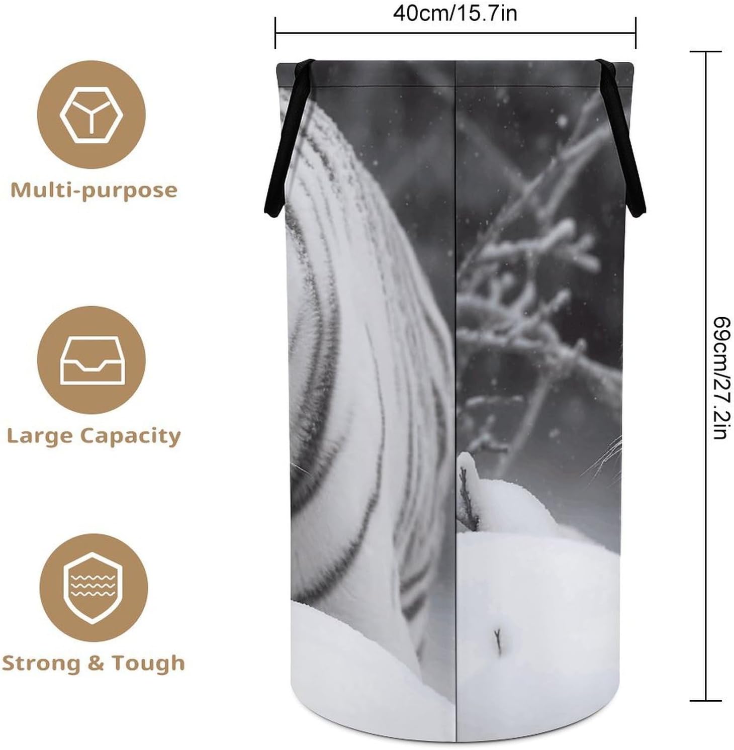 White Tiger in The Snow Laundry Hamper Large Collapsible Laundry Basket with Handles Waterproof Clothes Hamper Portable Dirty Clothes Basket for Bedroom Laundry Room Closet Bathroom