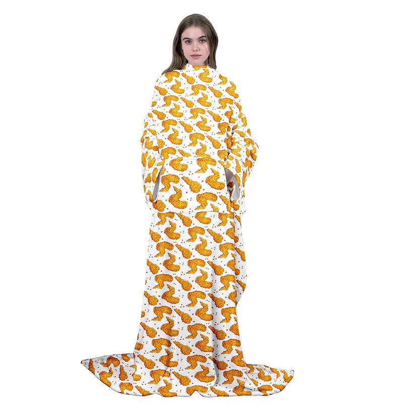 Loussiesd Fried Chicken Wings Wearable Fleece Blanket with Sleeves for Adult Kids Women Men Caloric Foods Micro Plush Comfy Wrap Sleeved Throw Blanket