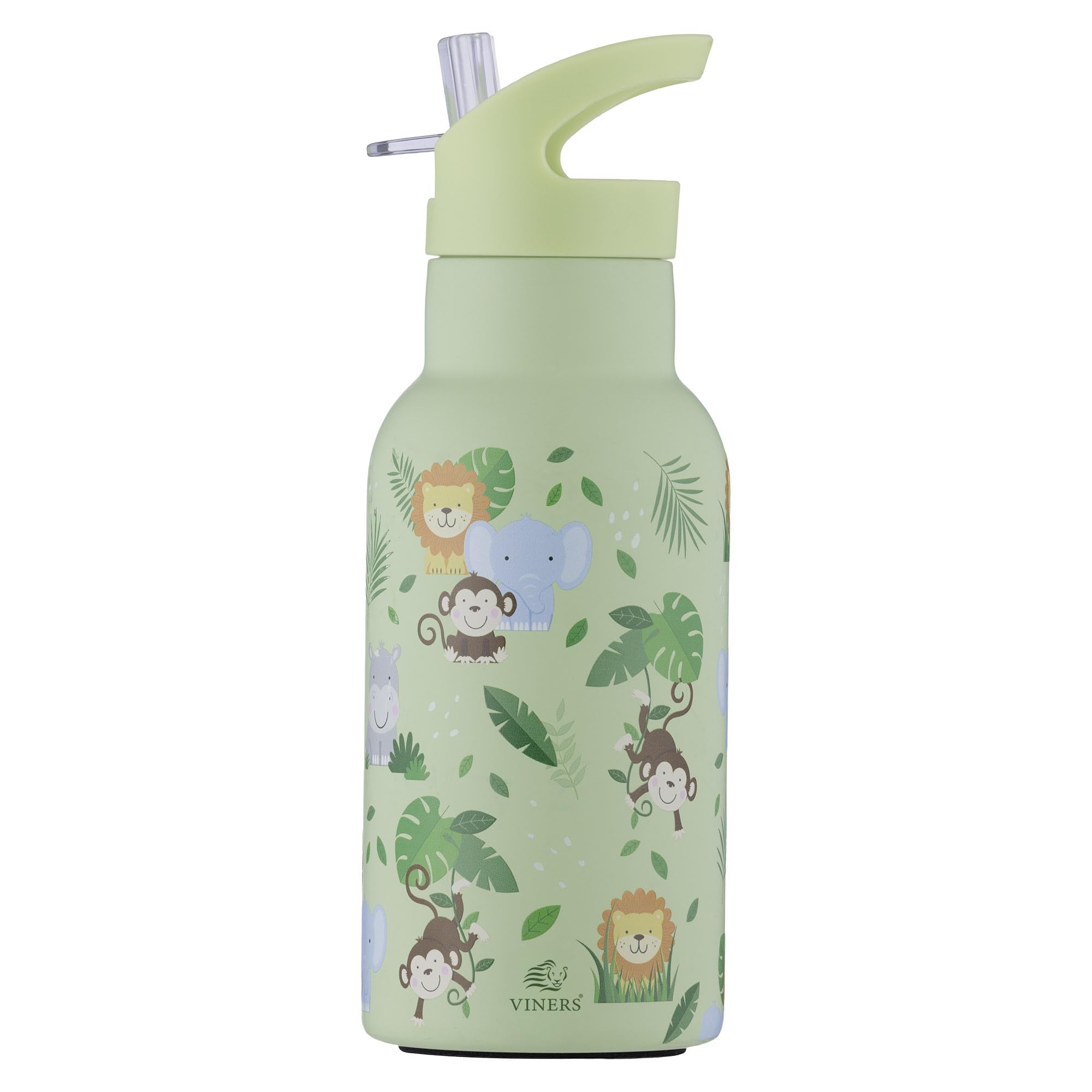 Viners Kids Jungle Water Bottle Flip Straw 350ml Double Walled
