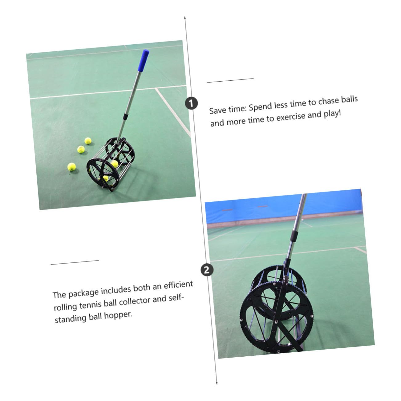 UPKOCH Raccoglitore di Palline da Tennis capacità 55 Palline, Manico Regolabile e Funzione di Sgancio Rapido, Attrezzatura per Scuole e Club per Raccolta Efficiente in Campo