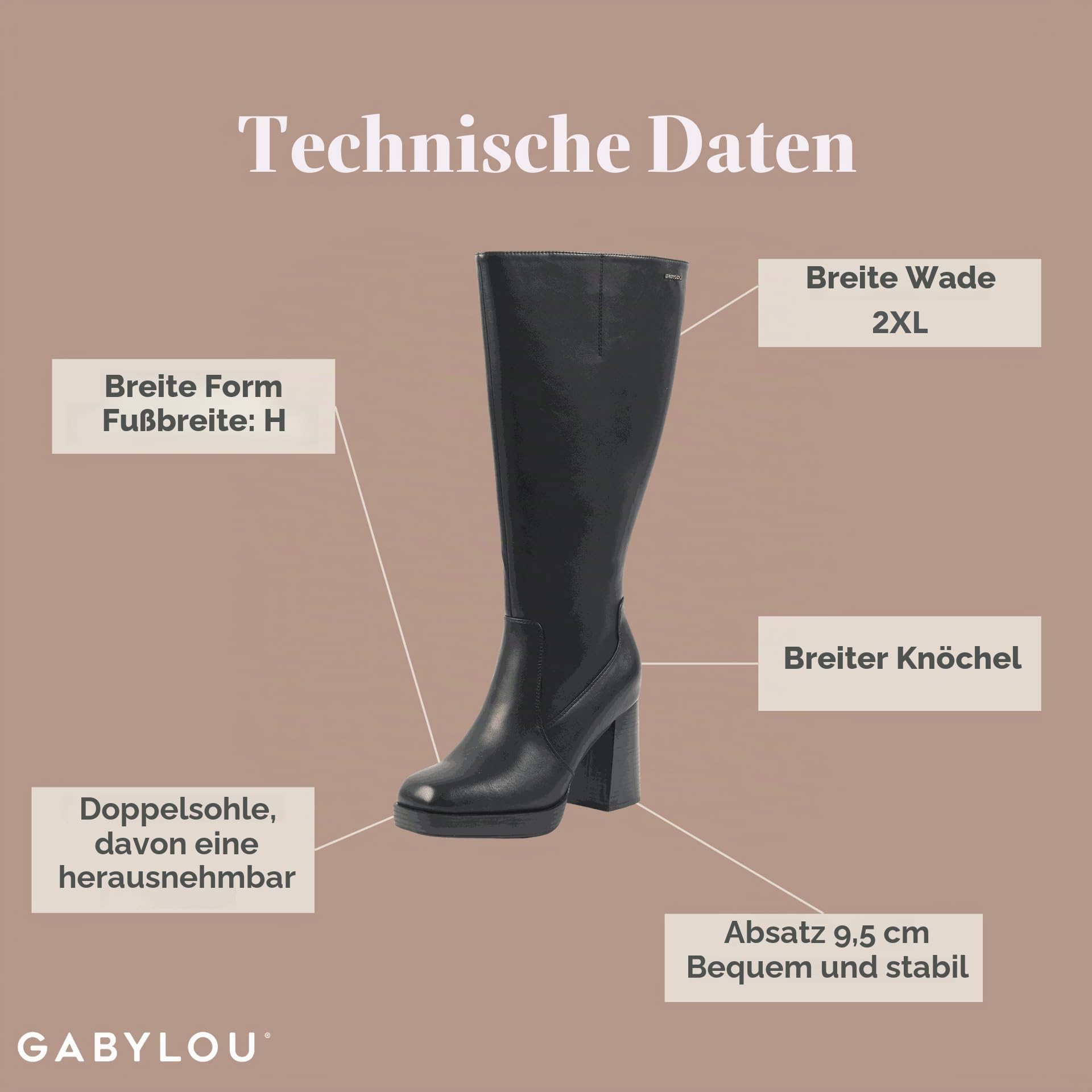 GABYLOU Stiefel mit breiten Waden 2XL - Modell Melissa, BlackBlack25, 41