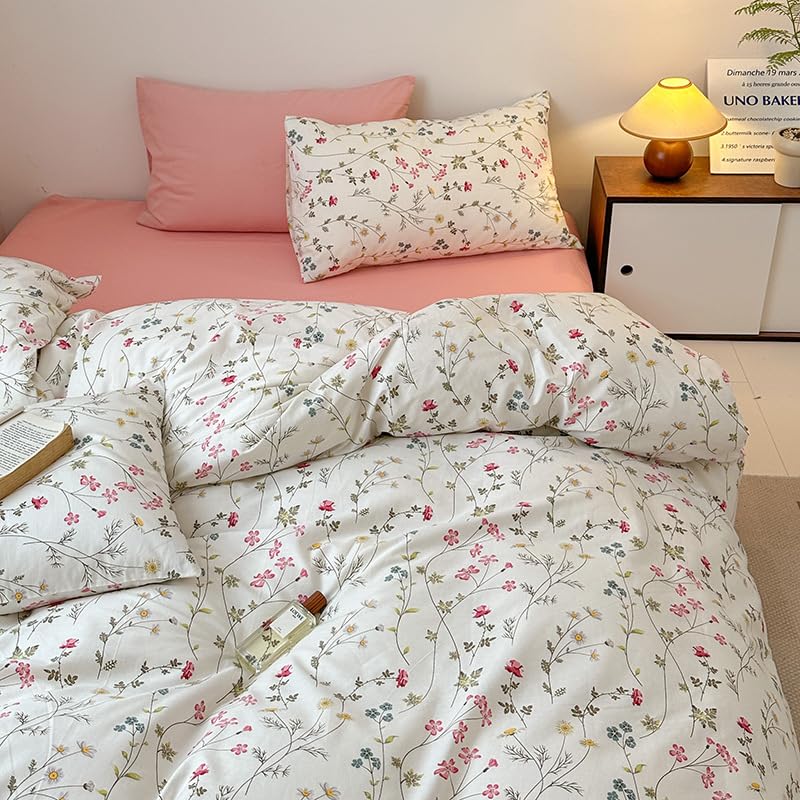 Tospass Bettwäsche 220x240 Baumwolle Beige Rosa Bunt Blumen Bettwäsche Set