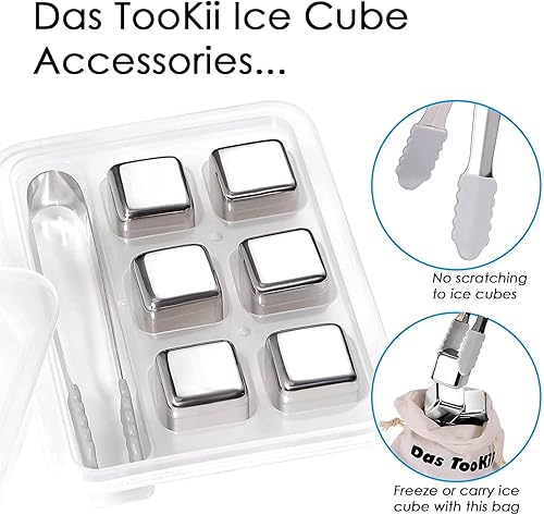 Miniatura 5 de Das TooKii Juego de regalo de piedras de whisky, 12 cubos de hielo de acero inoxidable reutilizables, rocas de whisky refrescantes, cubos de hielo