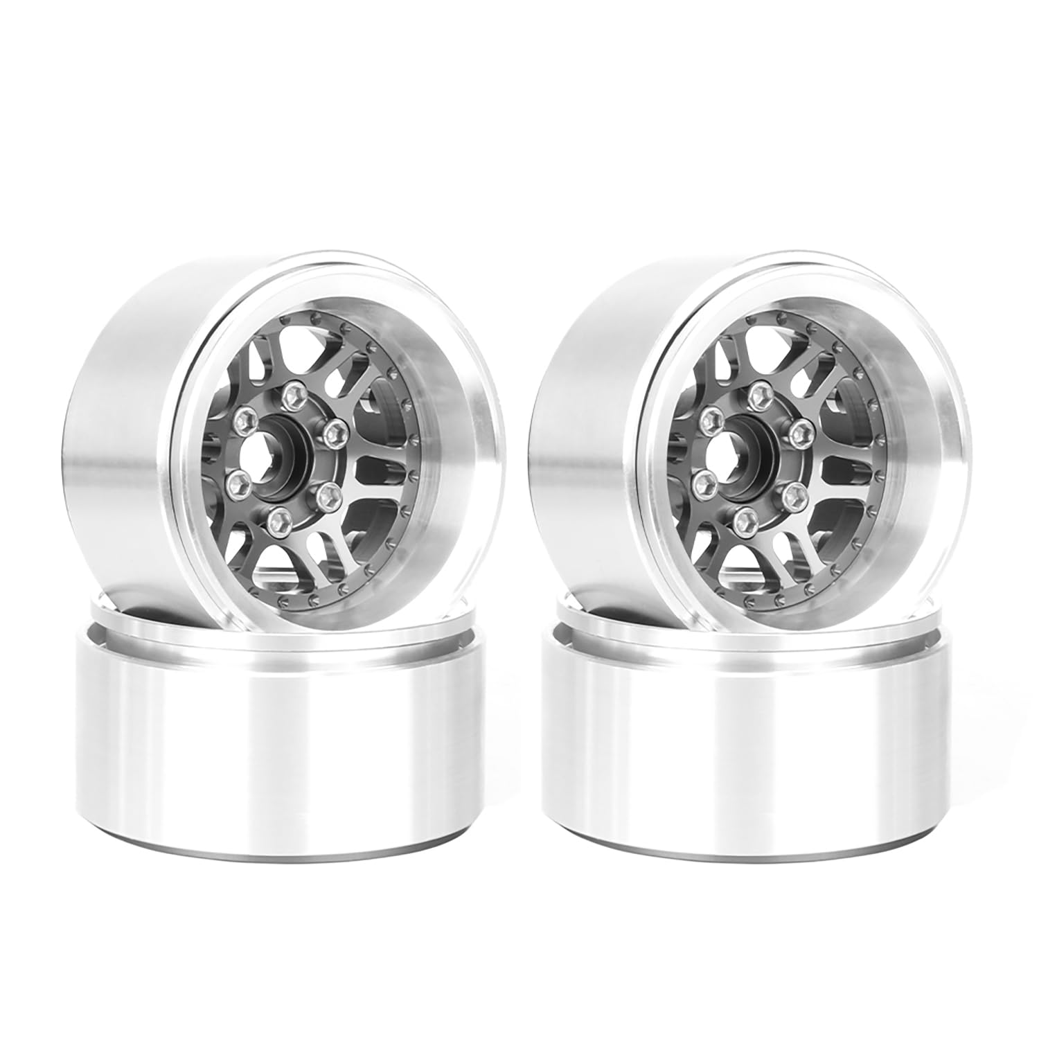 KINGCOO Juego de 4 ruedas de 1,9 pulgadas Beadlock, llanta offset, 10 mm, aluminio, metal, cubo de rueda de repuesto para coche 1/10 RC Rock Crawler Auto para Axial SCX10 TRX4 TRX6 D90 D110 (gris)