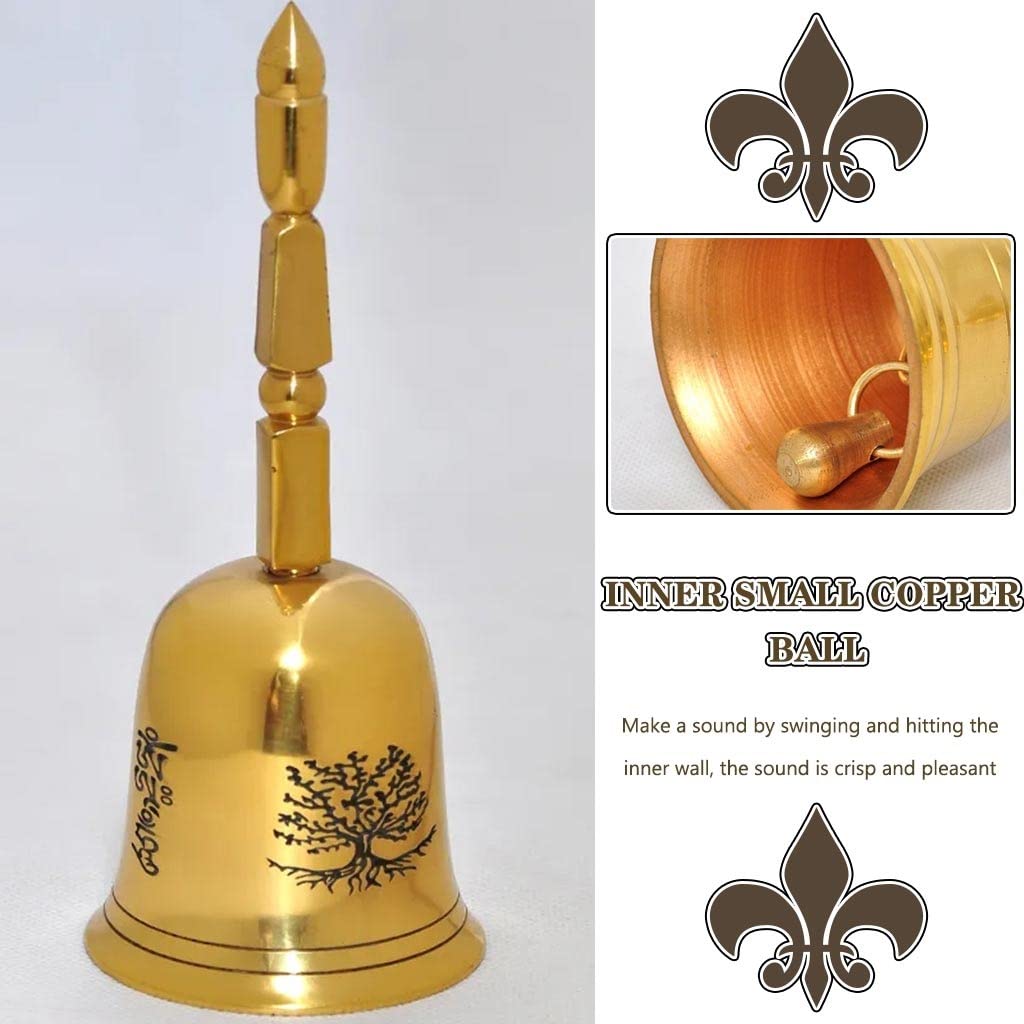 Handglocke, Messing-Handglocke, Hochzeitsglocken, luxuriöse handgefertigte Kupfer-Handglocke, Geldbaum-Muster, Dekoration, Service-Glocke, gute Bedeutung/Geschenk ( Color : Golden , Size : 6.1*2.5inch