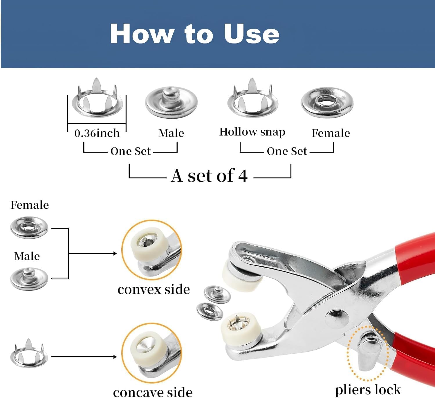 ToYooZe Stainless Steel Snap Button Pliers Tool Kit with 100 Pieces Sewing Fasteners, Five Claw Buckle Set for Kids Clothes 2
