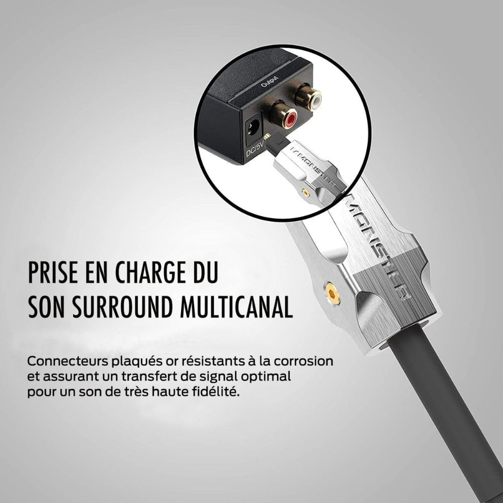 MONSTER - Câble Audio Numérique Fibre Optique - Idéal Home Cinema - Son Surround Multicanal - Gaine de Protection Duraflex - Connecteurs Métalliques - Garanti à Vie - 3 m