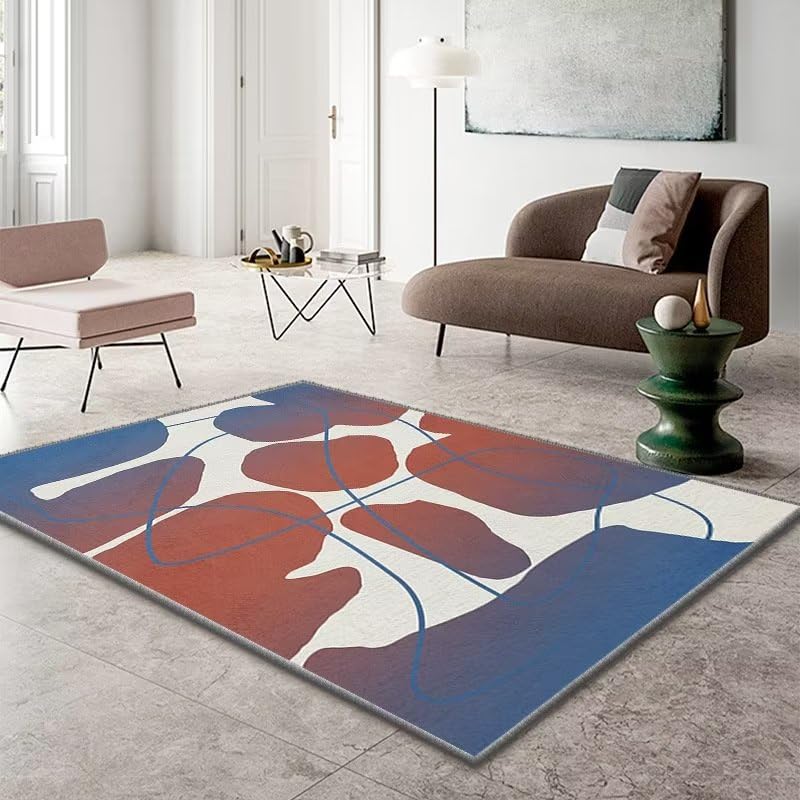 Tapis de chambre lavable motif abstrait brun pour espace de jeu enfant