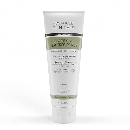 Advanced Clinicals Exfoliante corporal para árbol de té clarificante de 8 onzas - Exfoliante corporal hidratante para combatir el acné para hombres