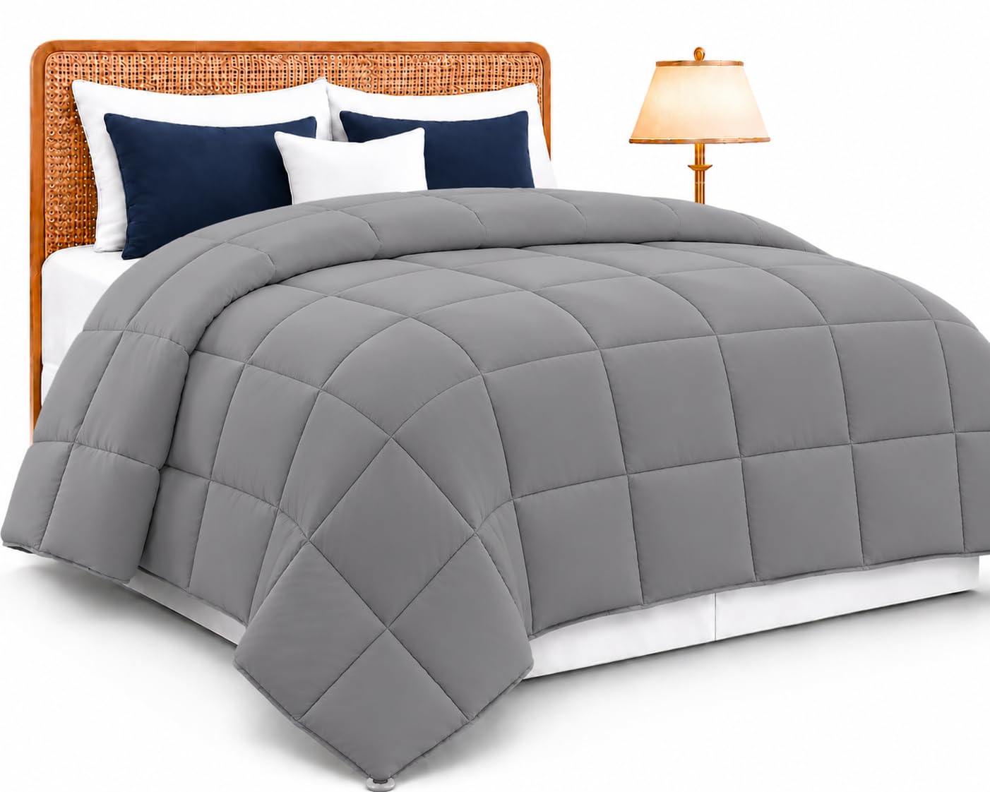 LUX Décor King Size Bed Comforter - Down Alternative Box Stitched Fluffy Comforter - Duvet Insert 102" x 90" (King, Grey)