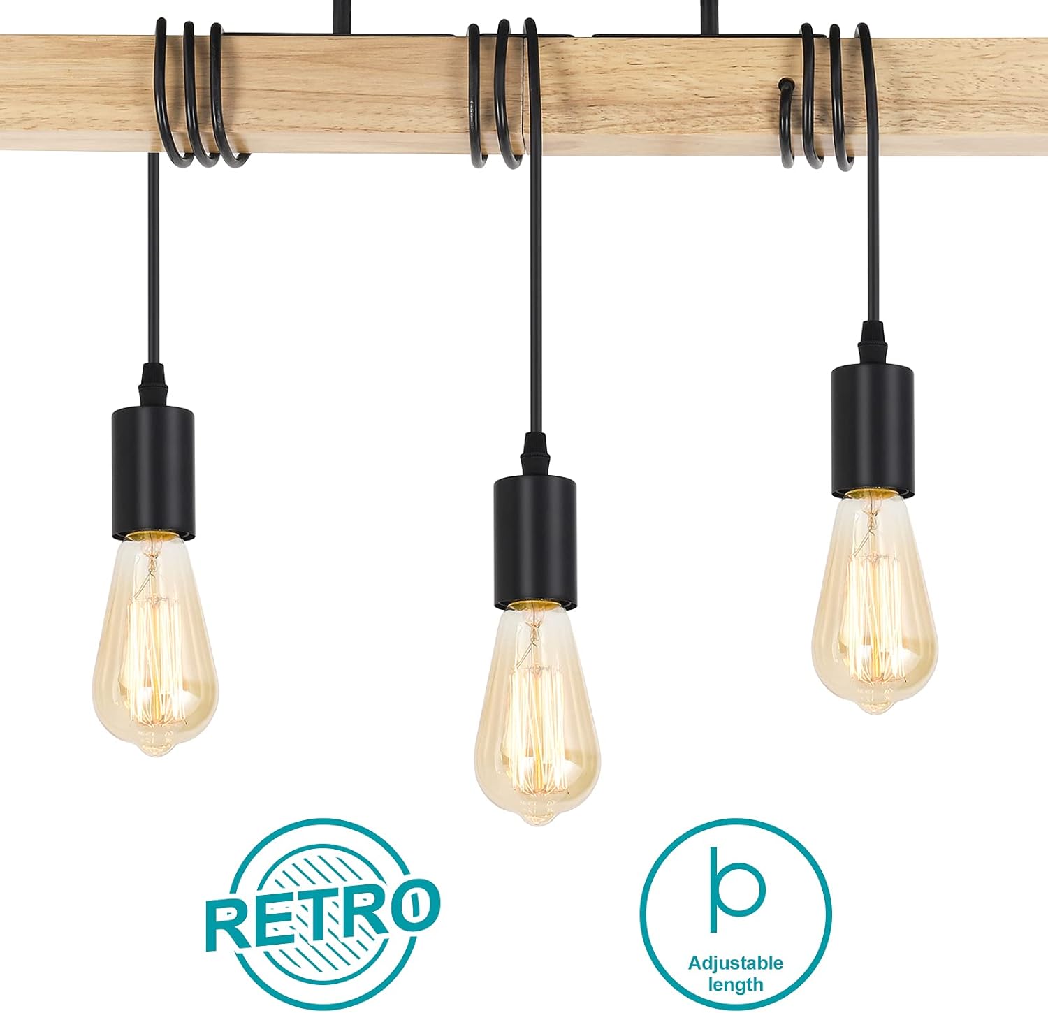 Rustic Vintage Wood Ceiling Light, 3-Light Retro Semi Flush Mount Ceiling Light Fixture, Industrial Farmhouse Ceiling Lamp for Hallway Bedroom Entryway Farmhouse Dining Room Living Room