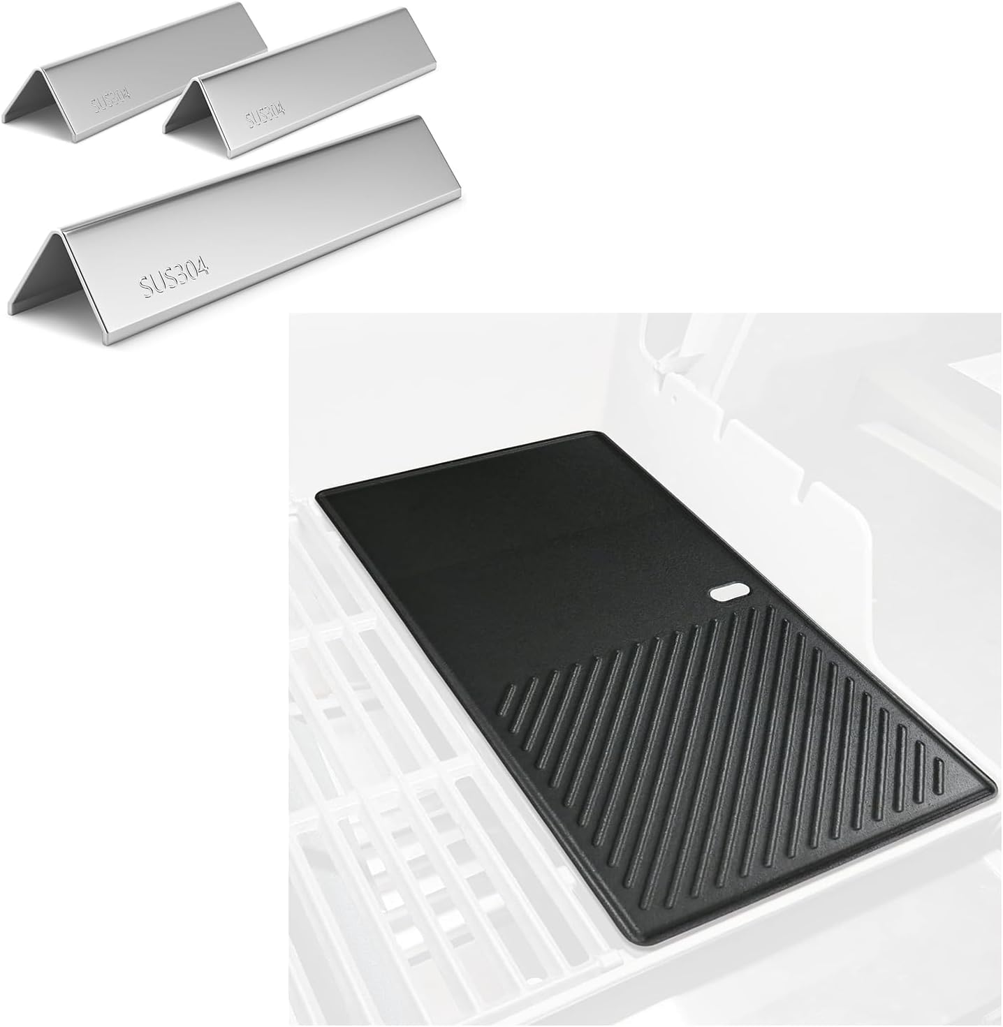 Hisencn 7635 15.3 Inch SUS304 Flavorizer Bars for Weber Spirit I & II 200 Series,7637 17.5 inch Grill Cooking Griddle for Weber Spirit I & II 200 Series.