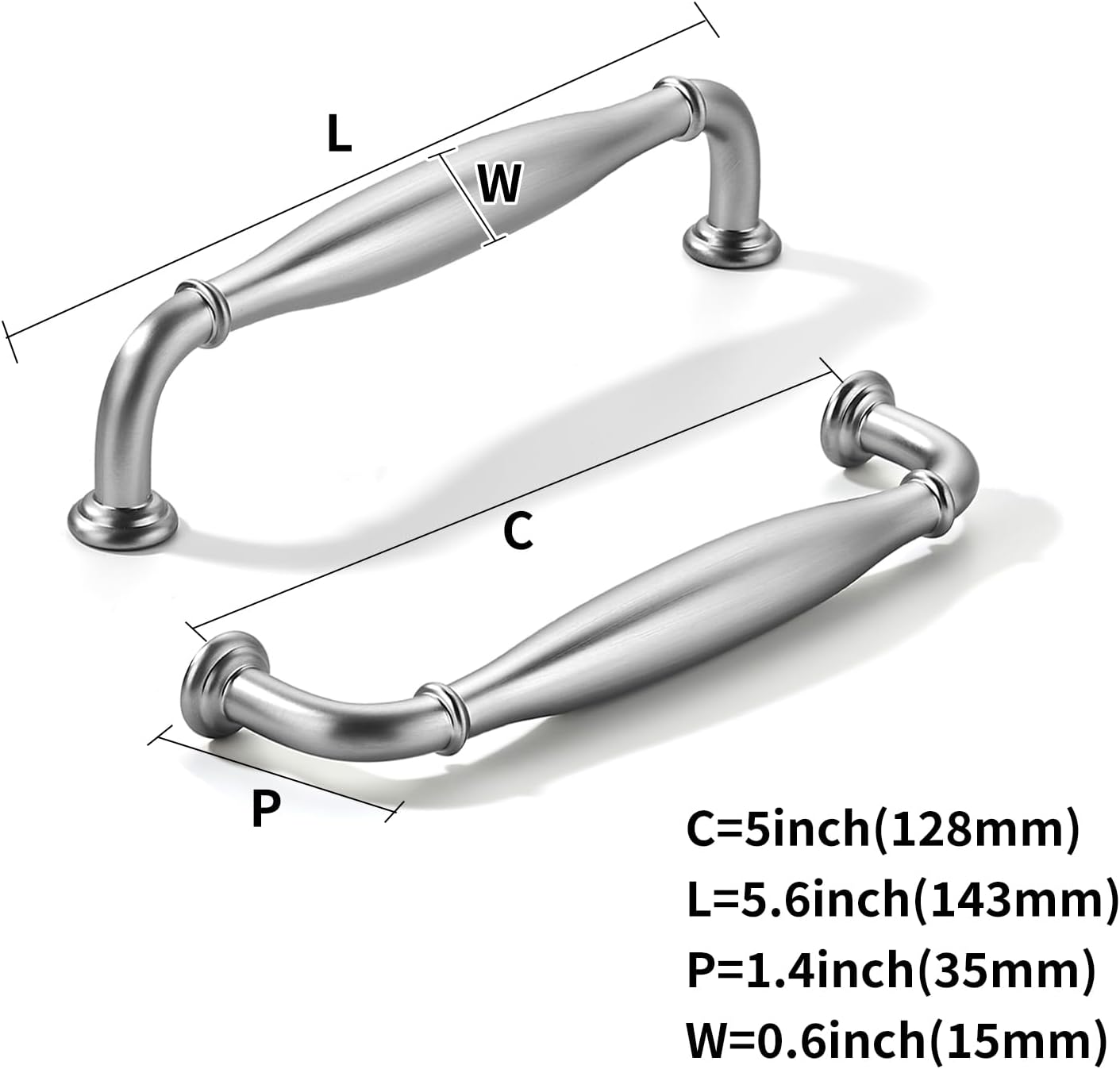 khtumeware 10 Pack 5inch(128mm) Hole Center Brushed Satin Nickel Cabinet Pulls Solid Heavy-Duty Tradition Handles Hardware for Bathroom Dressers Pull cabinets wardrobes Closet Doors