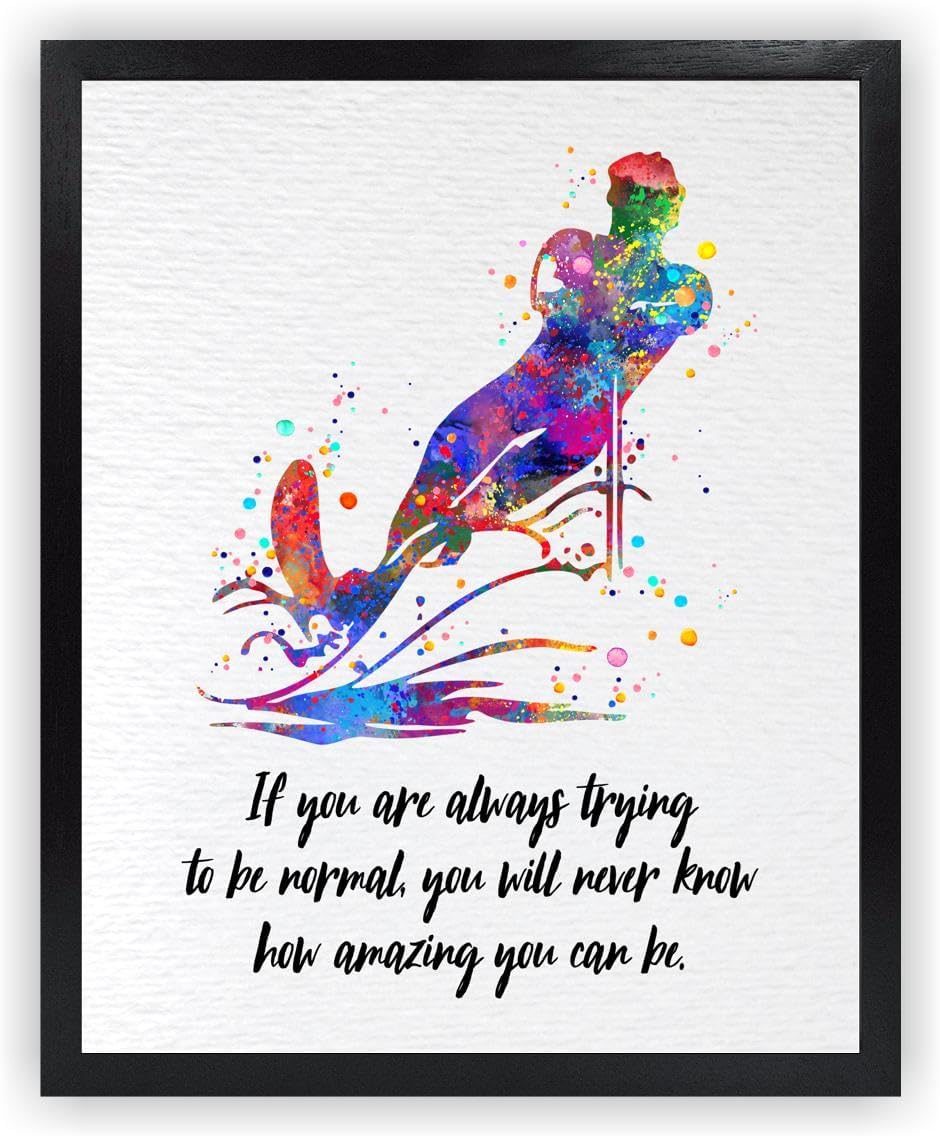 Dignovel Studios 11X14 Unframed Water Skiing Sport Watercolor Art Print Poster Water Skier Motivational Quote Athlete Wall Hanging Decor DN930