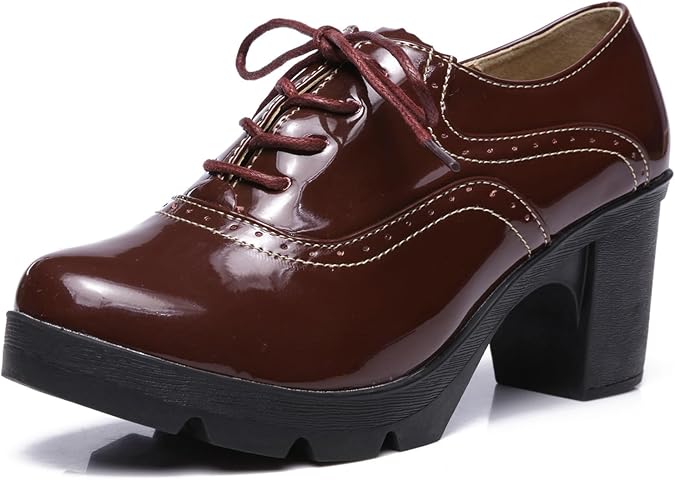 women's classic t-strap platform mid-heel square toe oxfords dress shoes DADAWEN UK Size:Size 2 (L-XL)