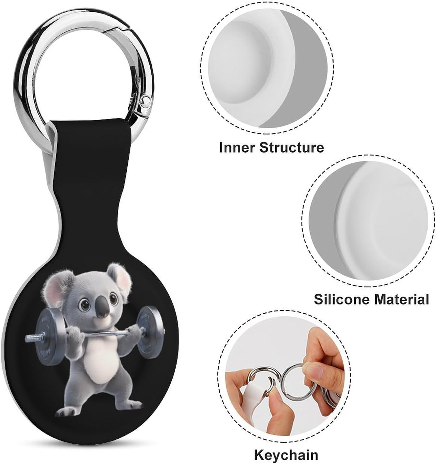 Koala in Weight Llifting Funny Cover Compatible with AirTag Case Protector GPS Tracker Holder with Keychain