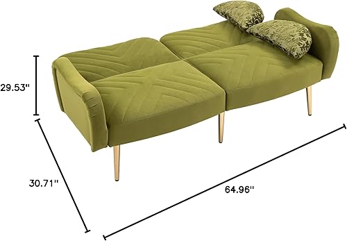 Miniatura 9 de HomSof Sofá moderno de dos plazas verde oliva para sala de estar con pies de metal y 2 almohadas