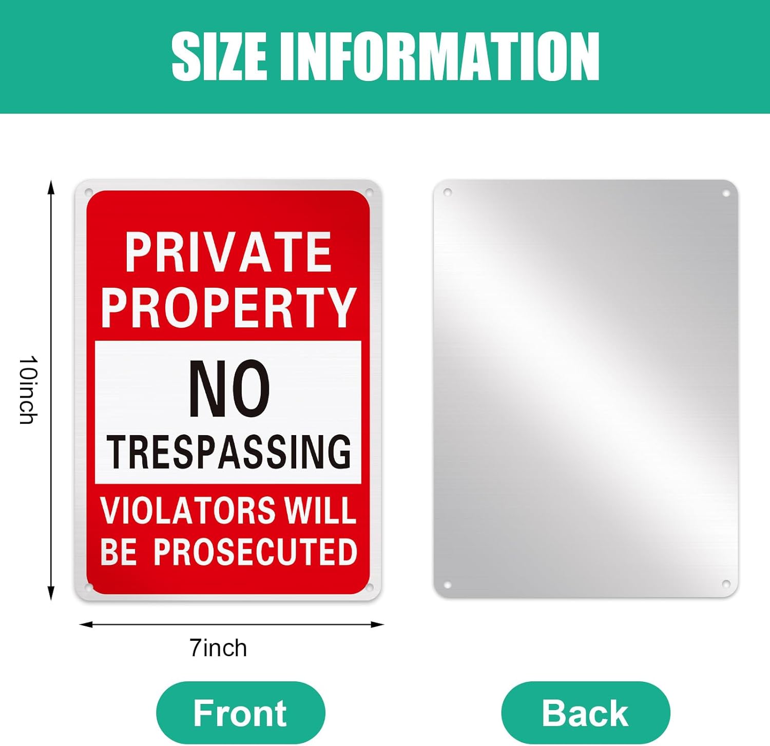 100 Pcs Private Property No Trespassing Sign 7 x 10 Inch Metal Violators Will Be Prosecuted Signs Bulk Aluminum Weatherproof for Indoor or Outdoor(Red)