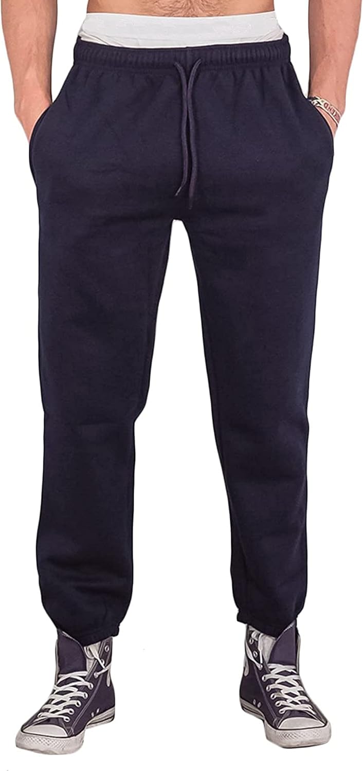 Love My Fashions® New Mens Self Belted Elasticated Cuff Jogging Fleece Bottoms Zip Pockets Close Hem Size S L 2XL 5XL