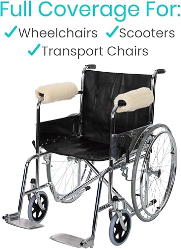 Miniatura 4 de Vive Funda para reposabrazos de silla de ruedas (par)  Almohadilla de espuma viscoelástica de piel de oveja para silla de oficina y transporte