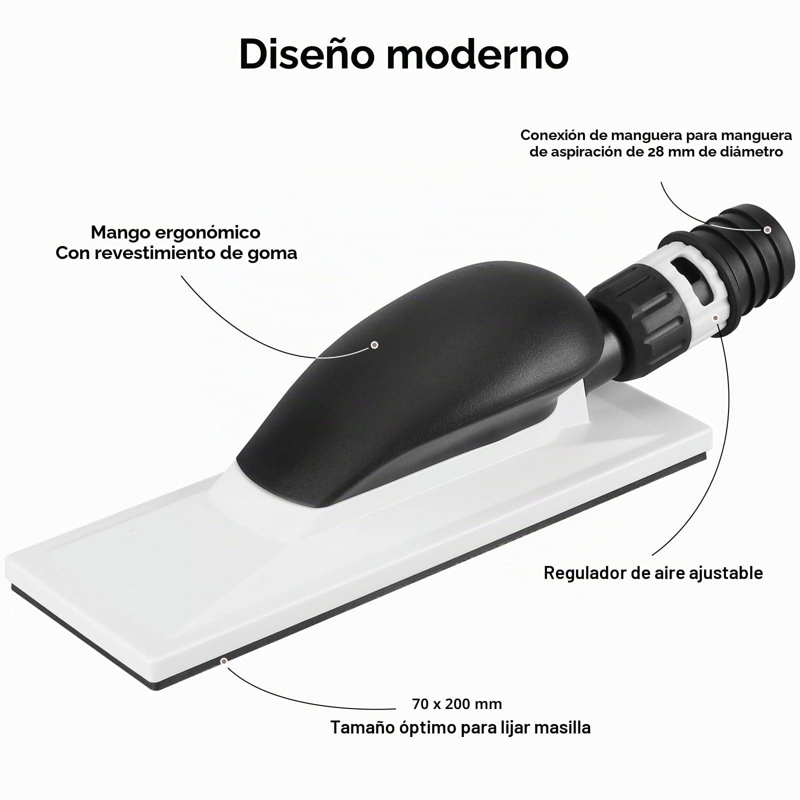 Lijadora manual con aspiración 200 x 70 mm, 51 agujeros, papel de lija de óxido de aluminio P80-P400, lijado sin polvo, para madera, espátula, barniz, plástico y metal, incluye 5 tiras de