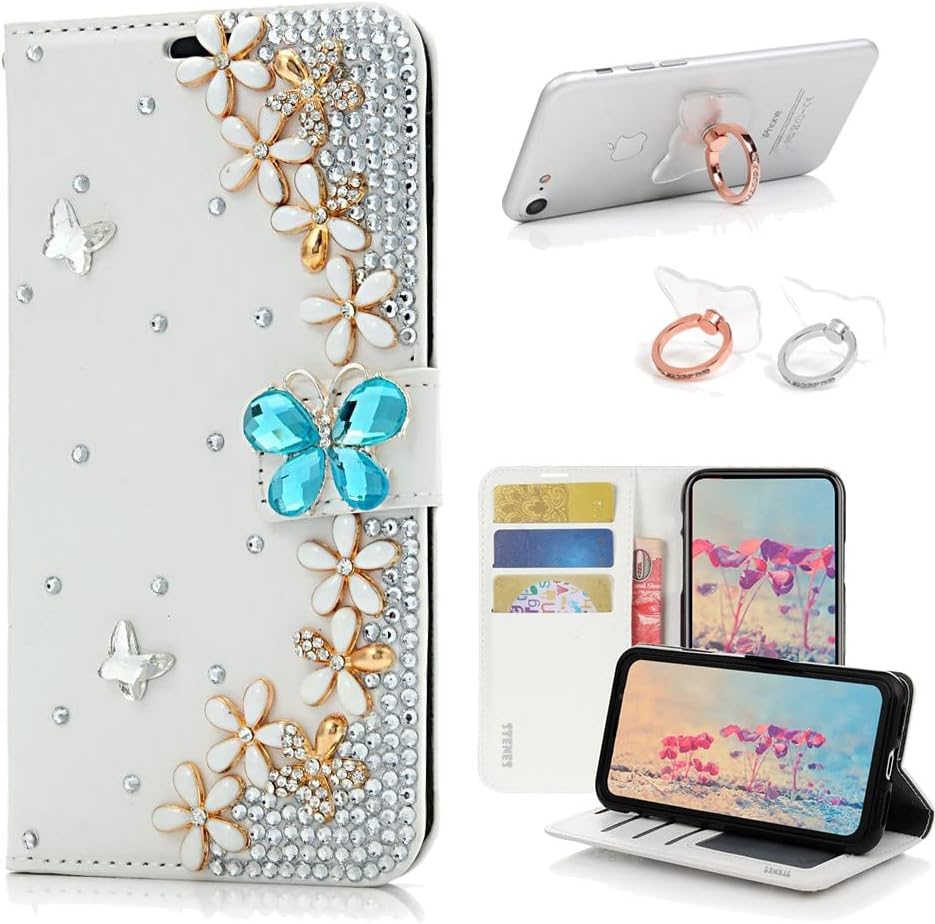 STENES Bling Wallet Phone Case Compatible with Samsung Galaxy A12 Case - Stylish - 3D Handmade Flowers Design Leather Cover with Ring Stand Holder [2 Pack] - Pink