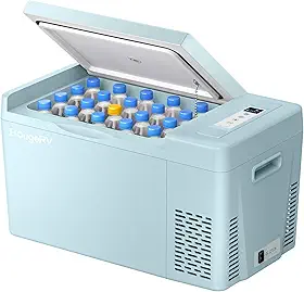 BougeRV Geladeira portátil verde de 23 litros, geladeira de 12 volts, 22 L, refrigerador portátil com compressor 12/24 V CC 110 ~ 240 volts CA para caminhão, van, trailer, campista --13.3 °C ~ 10.0 °C