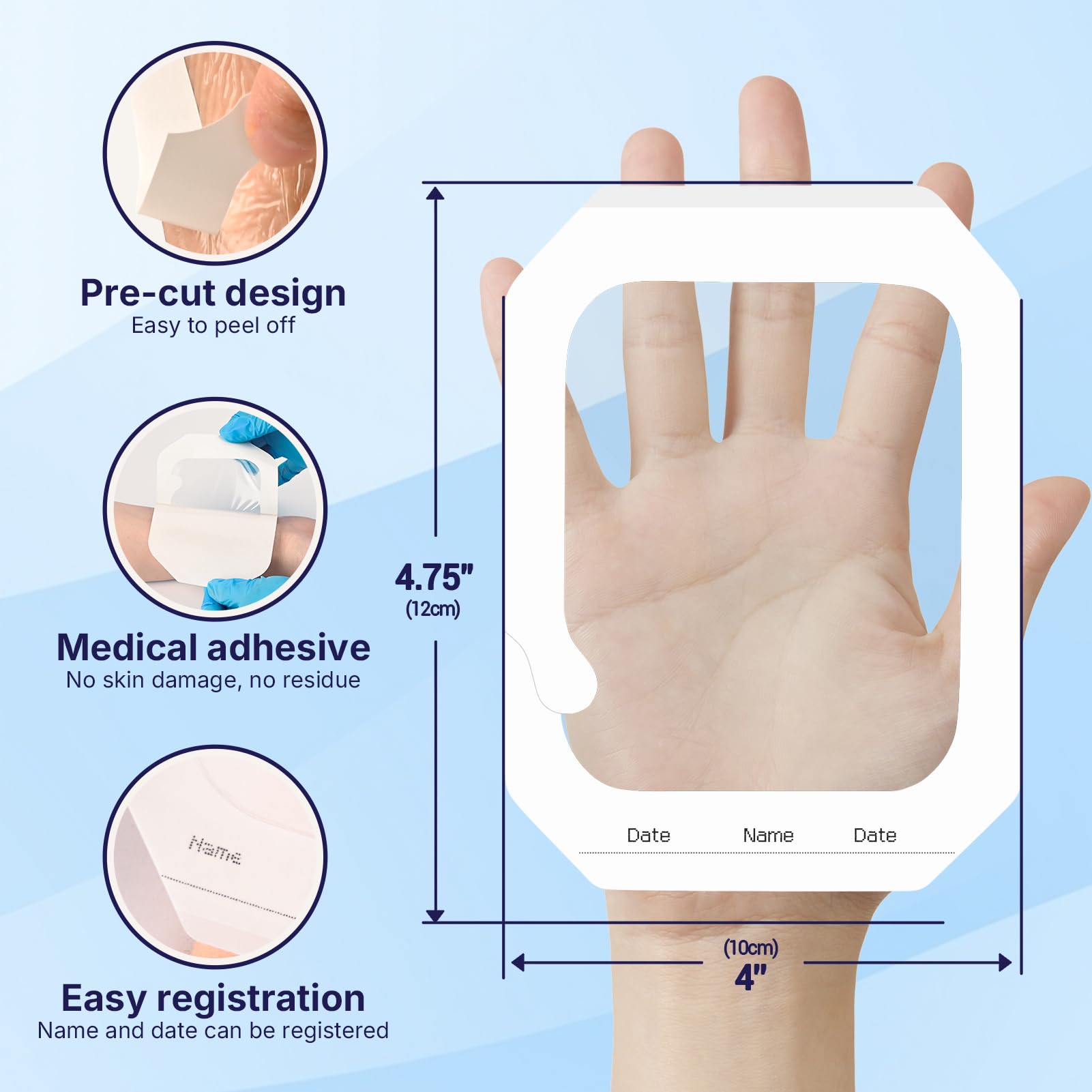 ClearShield - Apósito de película transparente de 4 x 4.75 pulgadas, paquete de 50, vendajes impermeables, transpirables, hipoalergénicos, parche adhesivo para ducha posquirúrgica, escudo intravenoso