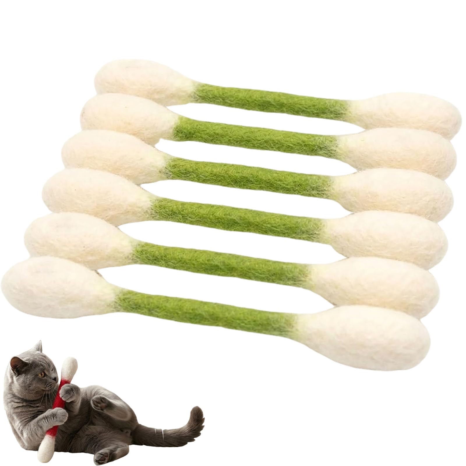 Cotton Swabs Cat Toys with Catnip, 6pack Durable Durable Cotton Swab Cat Toy, Interactive Teething Sticks and Kicker Toys for Cats (green)