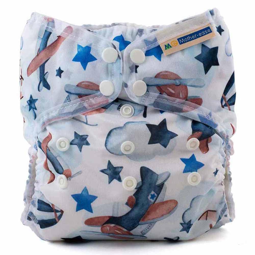Mother-ease Wizard Duo Reusable Nappy Wrap, All-in-Two System, Adjustable Waist with Poppers, Unisex (Flight, One Size)