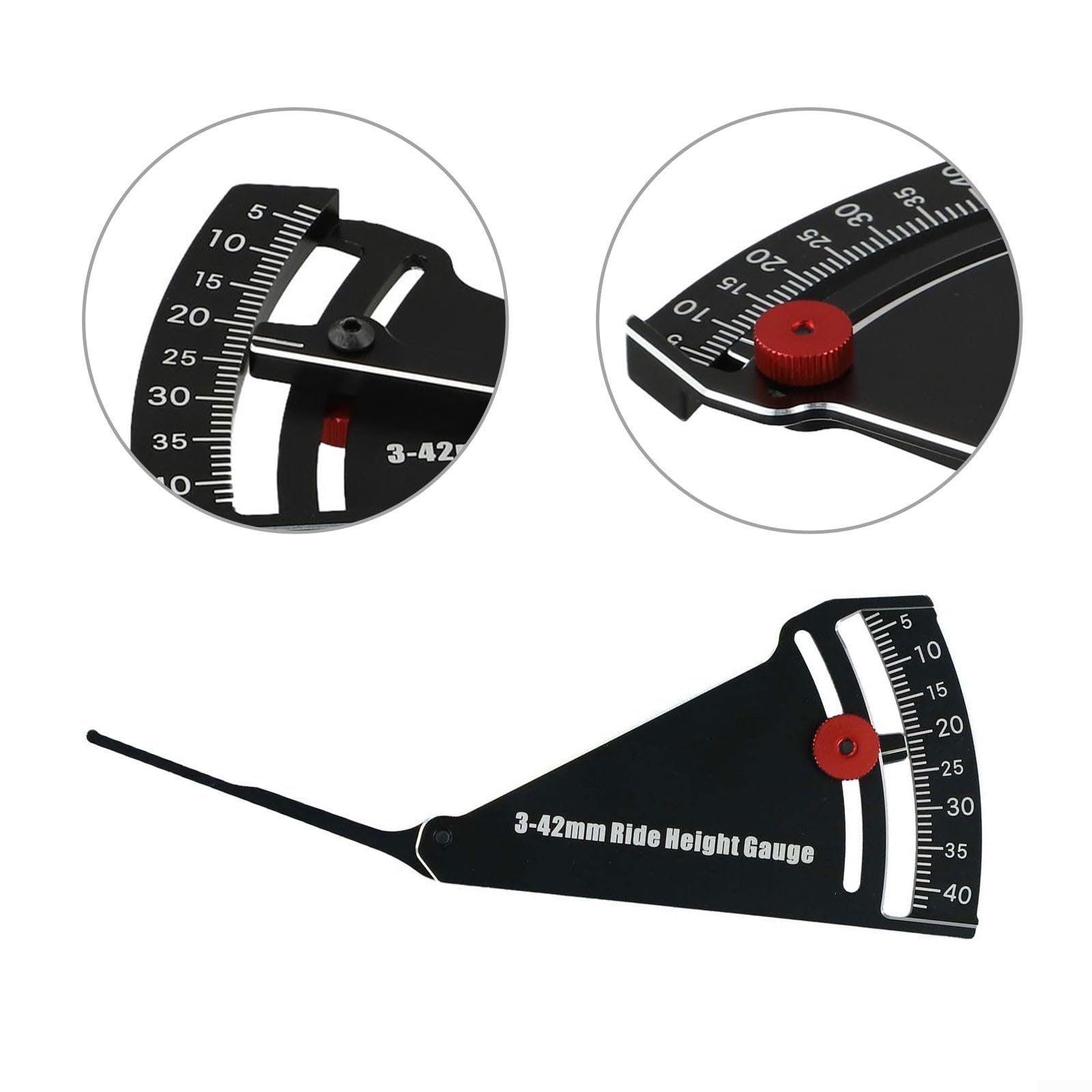 Règle de voiture télécommandée en aluminium - Jauges de hauteur réglables de 3 à 42 mm - Kit d'outils de réparation RC - Jauges de hauteur pour véhicules routiers et camions tout-terrain