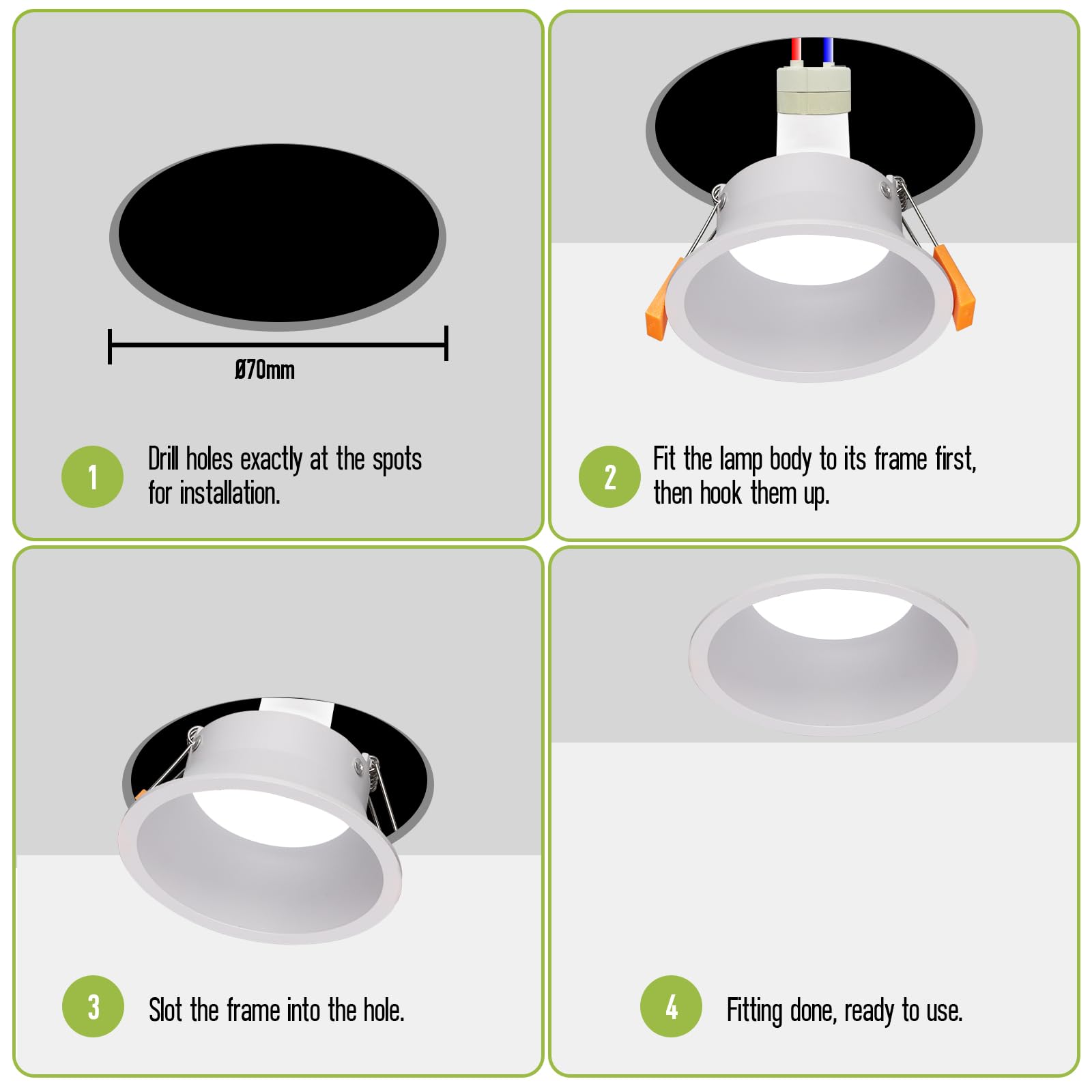Maxled Light is Led! 10 Szt Oprawka Wpuszczana LED GU10 Ø72mm Aluminiowa Do Żarówek LED/Halogen Sufitowa Ramka do Zabudowy Montażowa GU10 Ram do Montażu Reflektorów Punktowych (Okrągły/Biały)