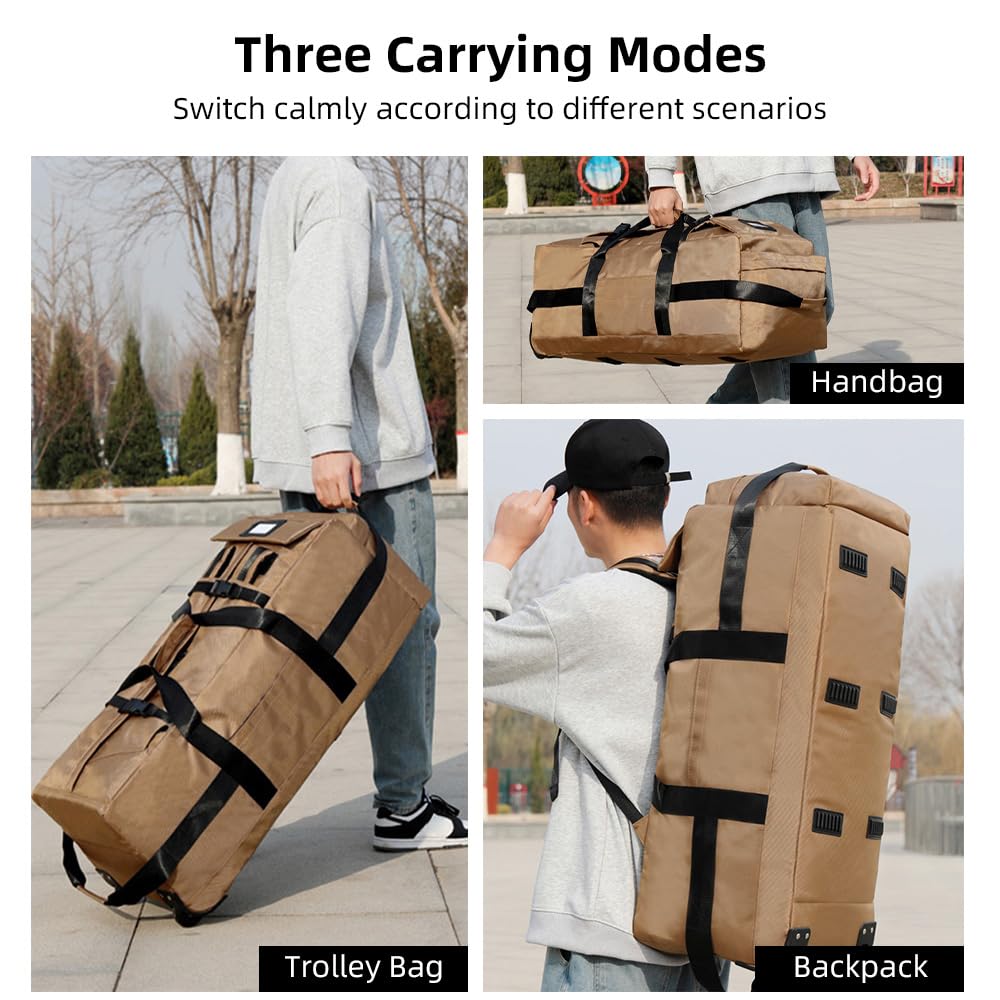 Große Reisetasche mit Rollen, Handtasche, Trolley oder Rucksack, 3-in-1, umwandelbar, wasserabweisend, große Reisetasche, Faltbare Handgepäcktasche
