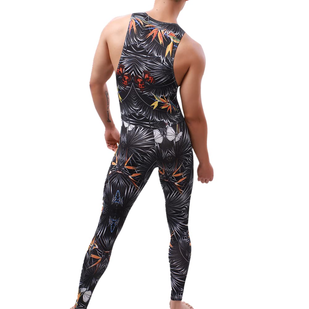 Traje de lucha libre para hombre, estampado de una pieza, estilo atlético, leotardo, gimnasio, ropa interior, chaleco