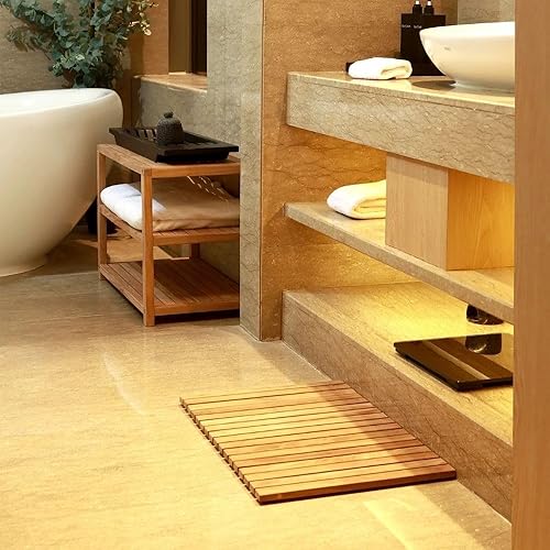 Miniatura 4 de Nordic Style Teak Alfombra de ducha y baño, uso en interiores y exteriores, plataforma de madera antideslizante para sauna, piscina, decoración de