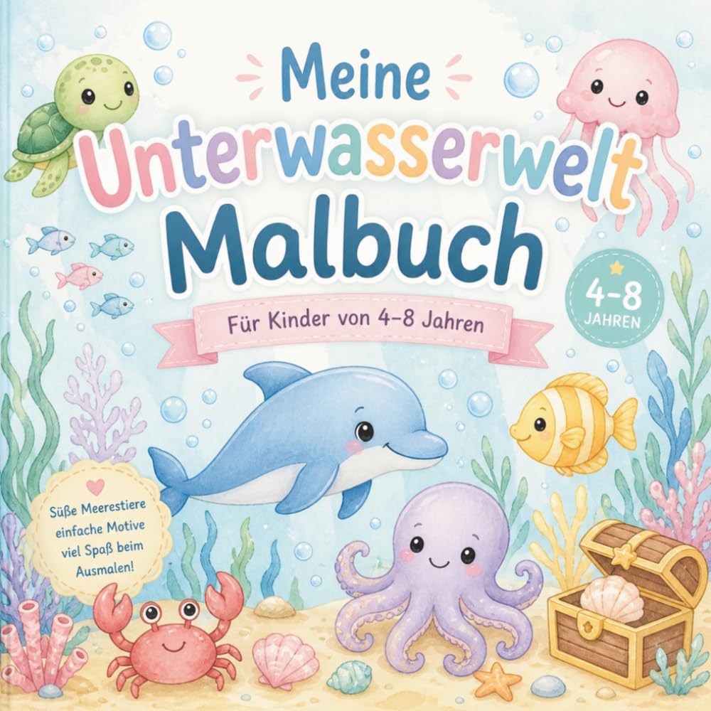 Meine Unterwasserwelt Malbuch: Süße Meerestiere zum Ausmalen für Kinder von 4–8 Jahren – Delfin, Wal, Schildkröte, Hai & mehr | Kreatives Malbuch mit einfachen Motiven