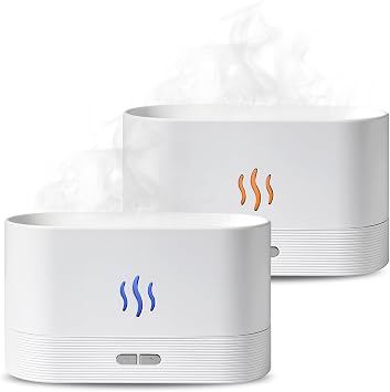 2 Pack Essential Oil Diffuser,Colorful Flame Air Aroma Diffuser Humidifier,Upgraded 7 Flame Colors Noiseless Essential Oil Diffuser for Home,Office,Yoga with Auto-Off Protection180mL,White