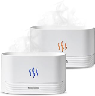 2 Pack Essential Oil Diffuser,Colorful Flame Air Aroma Diffuser Humidifier,Upgraded 7 Flame Colors Noiseless Essential Oil Diffuser for Home,Office,Yoga with Auto-Off Protection(180mL,White)