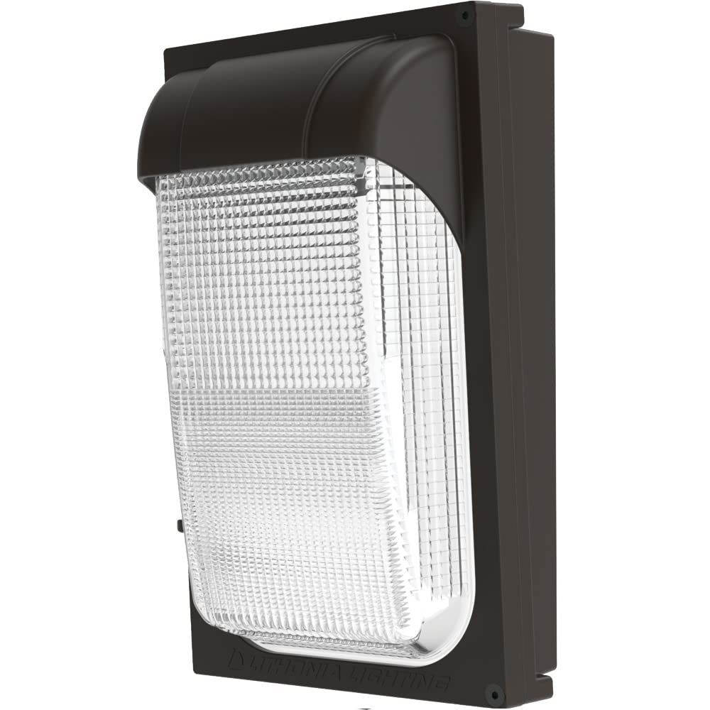 Lithonia Lighting 7.5" Mini LED Wall Pack Outdoor Light Fixture, Building Wall Light, Adjustable Lumens, 5000K Daylight, MVOLT 120-277V, IP65, Glass Lens, Bronze (TWX1 LED ALO 50K MVOLT DDBTXD)