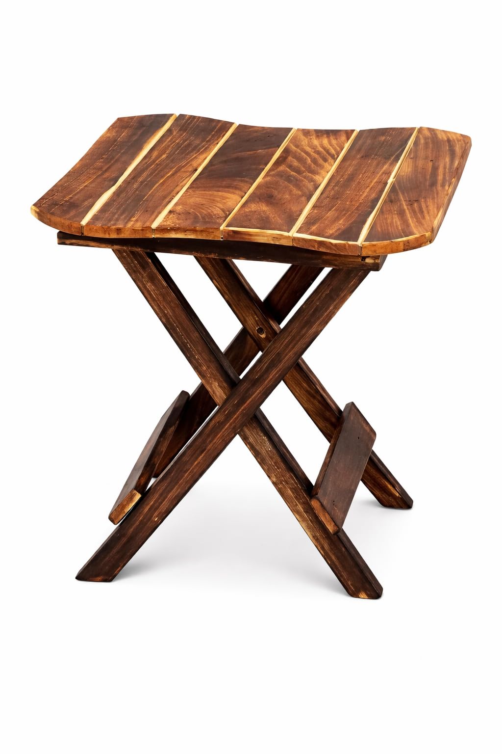 Mango Wood Stool for Living Room | Multipurpose Coffee Table | Wooden Indoor Plant Stand | Small Side Table | Portable Folding Stool | Mango Wood End Table for Home Decor, Bedroom, Balcony, Office-image-0