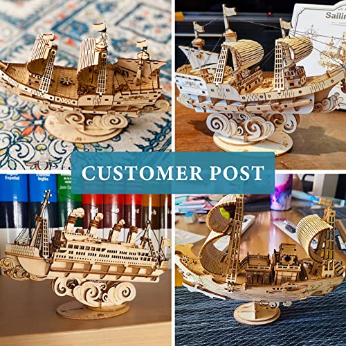 RoWood 3D Wooden Puzzle for Adults, Vintage Wooden Watercraft Model Sailboat Kit to Build, Best Gift Ideas Crafts Kit for Adults - Sailling Ship