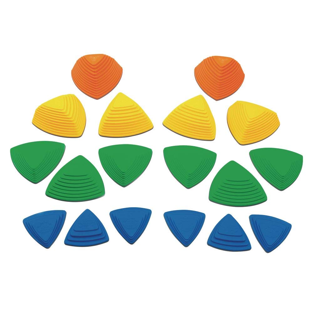 Excellerations Primary River Stones - Set of 18, Non-Slip Stepping Stones in Four Graduated Heights for Active Play, Lightweight and Stackable, Develop Gross Motor Skills, Balance, & Coordination