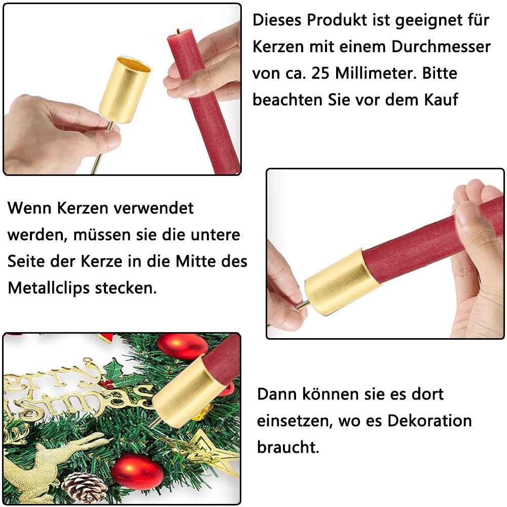 6 Stück Adventskranz-Kerzenhalter Aus Metall – Gold, Für Stabkerzen, Mit Dorn, 11 Cm Hoch, Klassisches Design